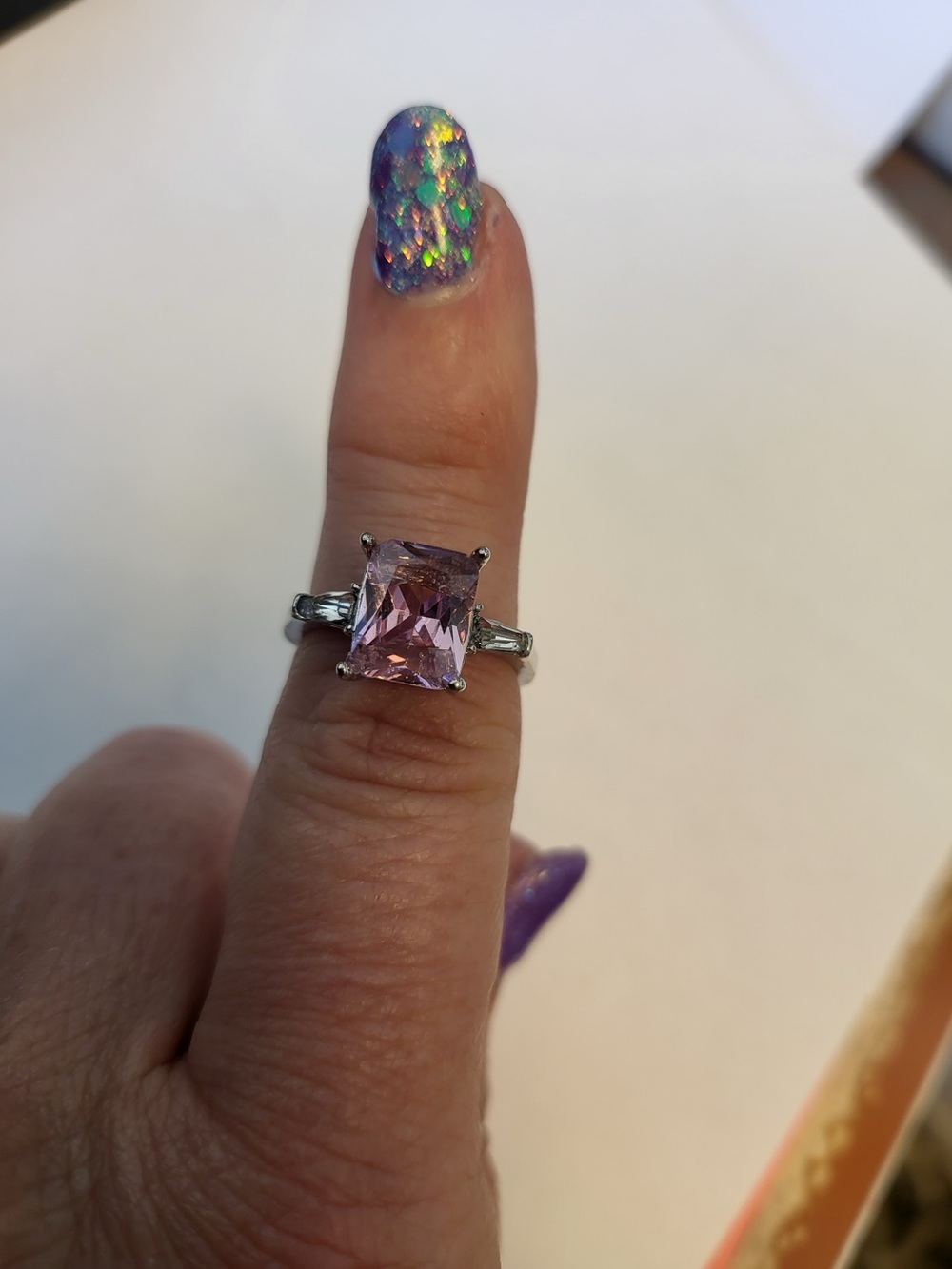 New Silver Tone Pink Zircon Ring Size 5